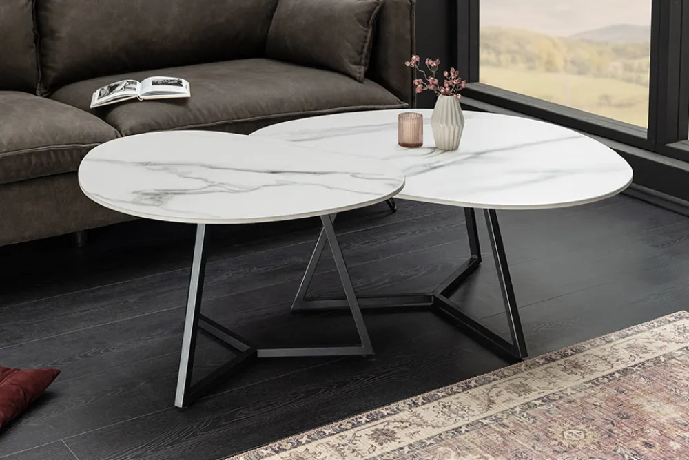 Riess-Ambiente Couchtische & Truhen > Design Couchtisch MARVELOUS 70cm weiß Marmor Keramik schwarzes Metall