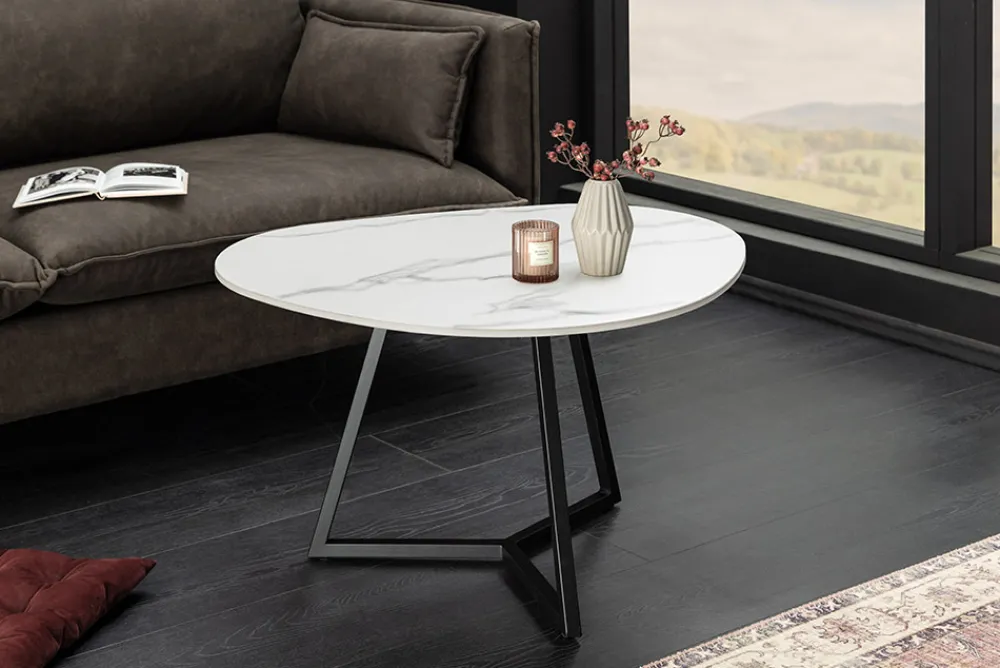 Riess-Ambiente Couchtische & Truhen > Design Couchtisch MARVELOUS 70cm weiß Marmor Keramik schwarzes Metall