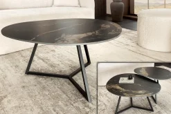 Riess-Ambiente Couchtische & Truhen > Design Couchtisch MARVELOUS 90cm schwarz gold sand Aurora Oro Keramik Metall
