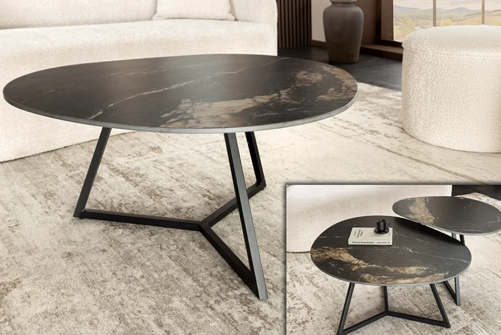 Riess-Ambiente Couchtische & Truhen > Design Couchtisch MARVELOUS 90cm schwarz gold sand Aurora Oro Keramik Metall