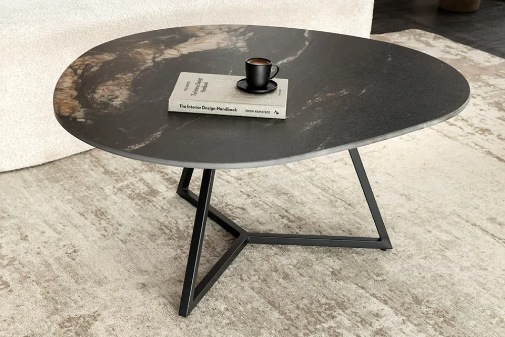 Riess-Ambiente Couchtische & Truhen > Design Couchtisch MARVELOUS 90cm schwarz gold sand Aurora Oro Keramik Metall