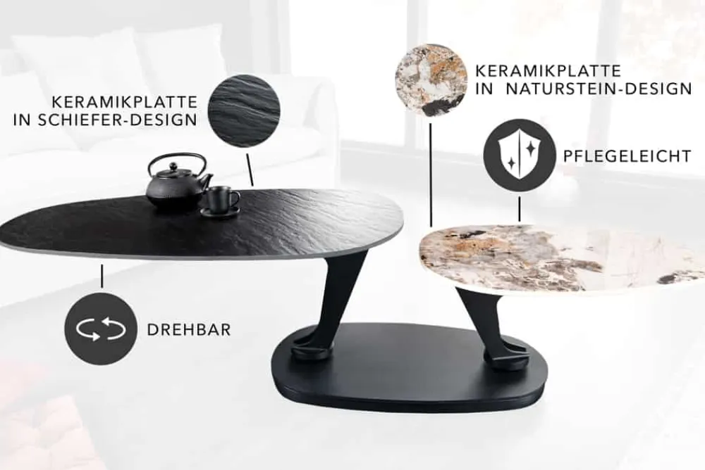Riess-Ambiente Couchtische & Truhen > Design Couchtisch MOVEMENT schwarz rund drehbar Pandora Keramik Metallgestell
