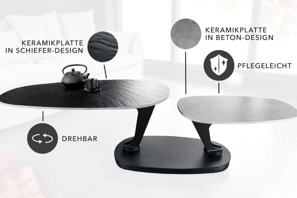 Riess-Ambiente Couchtische & Truhen > Design Couchtisch MOVEMENT schwarz grau rund drehbar Keramik Metallgestell