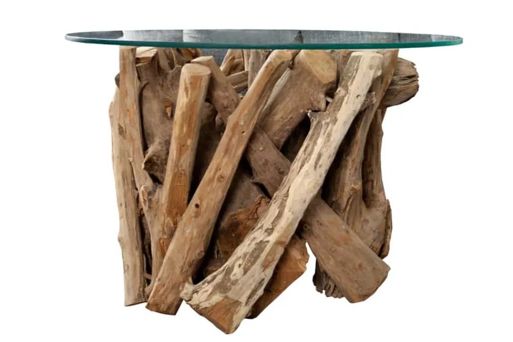 Riess-Ambiente Beistelltische|Mehr... > Design Couchtisch NATURE LOUNGE 60cm Teakholz mit runder Glasplatte Beistelltisch