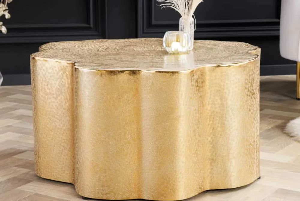 Riess-Ambiente Goldene Möbel|Couchtische & Truhen > Design Couchtisch ORGANIC ORIENT 75cm gold Handarbeit