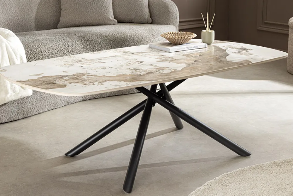 Riess-Ambiente Couchtische & Truhen > Design Couchtisch OSAKA 110cm weiß schwarz Pandora Keramik mit Sterngestell