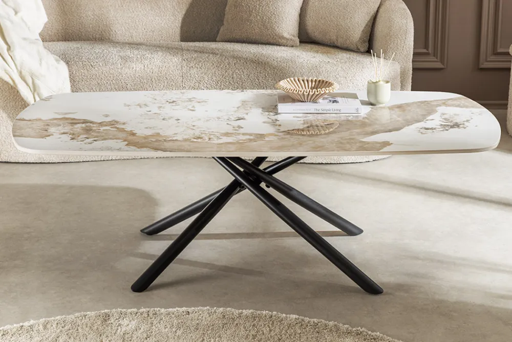Riess-Ambiente Couchtische & Truhen > Design Couchtisch OSAKA 110cm weiß schwarz Pandora Keramik mit Sterngestell