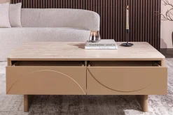 Riess-Ambiente Couchtische & Truhen|Retro Möbel > Design Couchtisch SAVOY 120cm grau beige greige Keramik Travertin mit Schublade