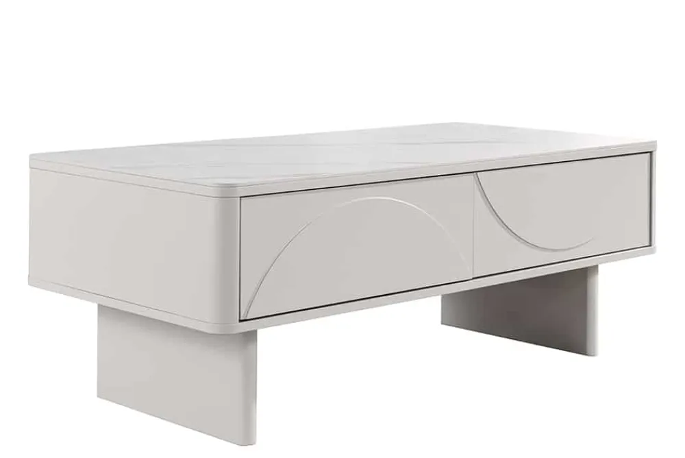 Riess-Ambiente Couchtische & Truhen > Design Couchtisch SAVOY 120cm kaschmir weiß Keramik Marmor mit Schubladen