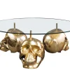 Riess-Ambiente Goldene Möbel|Couchtische & Truhen > Design Couchtisch SKULL XXL 90cm gold rund Glasplatte Metall Totenkopf handmade
