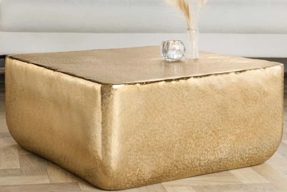 Riess-Ambiente Goldene Möbel|Couchtische & Truhen > Design Couchtisch UNIT 70cm gold Metall Hammerschlag handmade