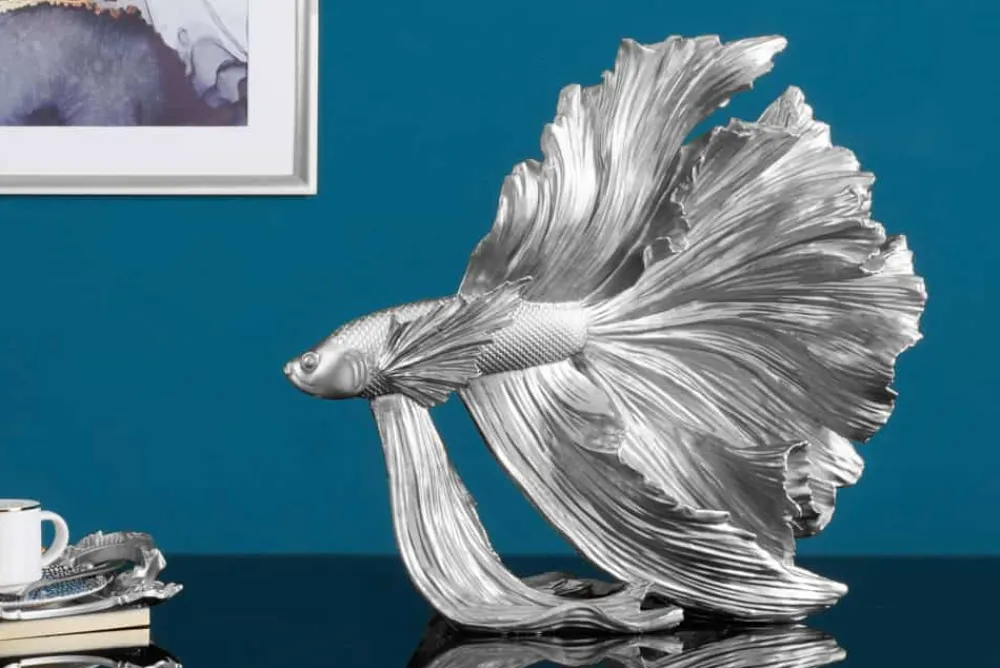 Riess-Ambiente Dekoration > Design Deko Figur Kampffisch CROWNTAIL 35cm silber Betta Fisch Skulptur