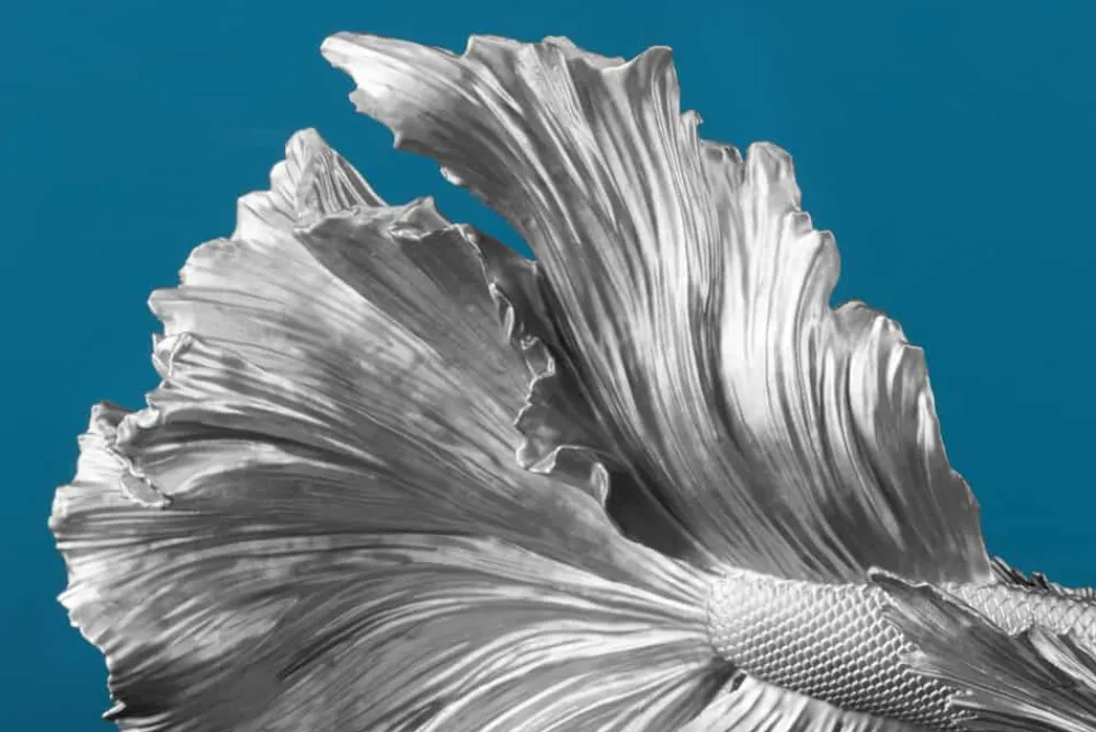 Riess-Ambiente Dekoration > Design Deko Figur Kampffisch CROWNTAIL 35cm silber Betta Fisch Skulptur