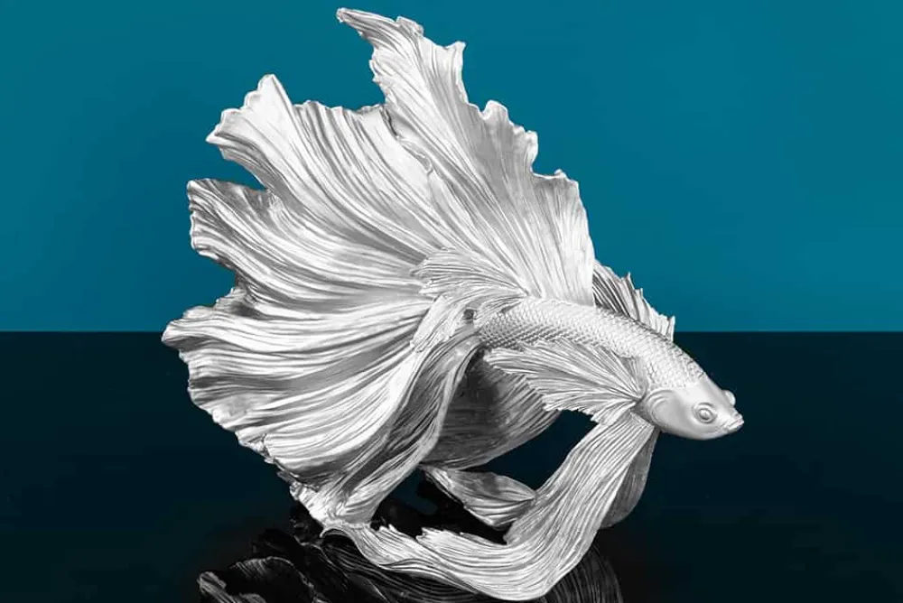 Riess-Ambiente Dekoration > Design Deko Figur Kampffisch CROWNTAIL 35cm silber Betta Fisch Skulptur