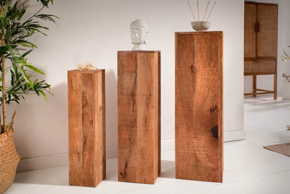 Riess-Ambiente Mehr...|Mehr... > Design Deko Säule 3er Set MAKASSAR 80cm Mangoholz Handarbeit