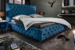 Riess-Ambiente Polsterbetten|Samt Möbel > Design Doppelbett PARIS 180x200cm dunkelblau Samt Chesterfield
