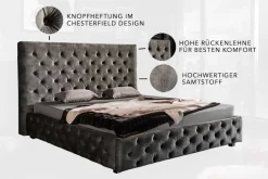 Riess-Ambiente Polsterbetten|Samt Möbel > Design Doppelbett PARIS 180x200cm grau Samt Chesterfield