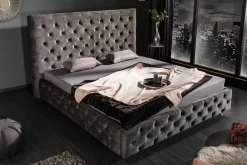 Riess-Ambiente Polsterbetten|Samt Möbel > Design Doppelbett PARIS 160x200cm grau Samt Chesterfield Polsterbett