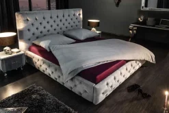 Riess-Ambiente Polsterbetten|Samt Möbel > Design Doppelbett PARIS 180x200cm silber grau Samt Chesterfield