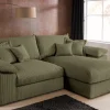 Riess-Ambiente Skandinavisch|Ecksofa > Design Ecksofa ATMOSPHERE XL 245cm grün Cord Federkern inkl. Kissen
