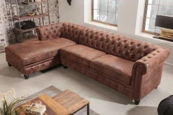 Riess-Ambiente Ecksofa > Design Ecksofa CHESTERFIELD 270cm antik braun Microfaser Federkern Ottomane links Vintage