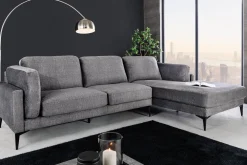 Riess-Ambiente Samt Möbel|Ecksofa > Design Ecksofa MANHATTAN 295cm dunkelgrau Samt Federkern 3-Sitzer Metallfüße