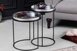 Riess-Ambiente Beistelltische > Design 2er Set Beistelltisch ELEMENTS 55cm silber Hammerschlag handmade rund