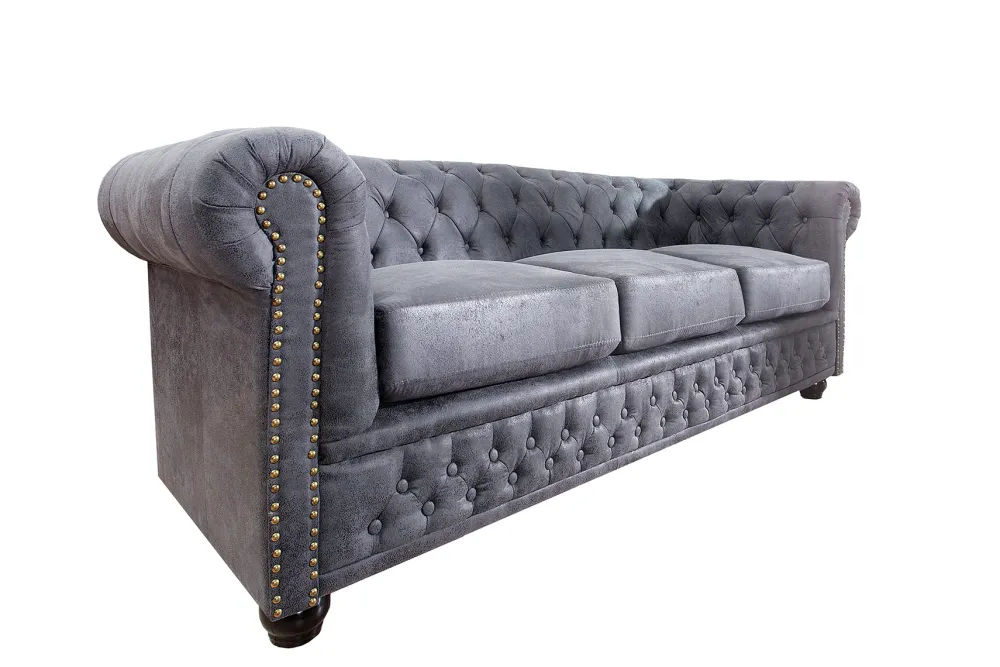 Riess-Ambiente 3-Sitzer Sofa > Design 3er Sofa CHESTERFIELD 200cm antik grau Federkern 3-Sitzer Loungesofa