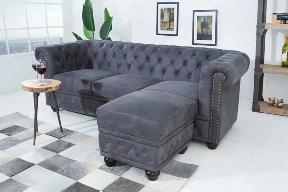 Riess-Ambiente 3-Sitzer Sofa > Design 3er Sofa CHESTERFIELD 200cm antik grau Federkern 3-Sitzer Loungesofa