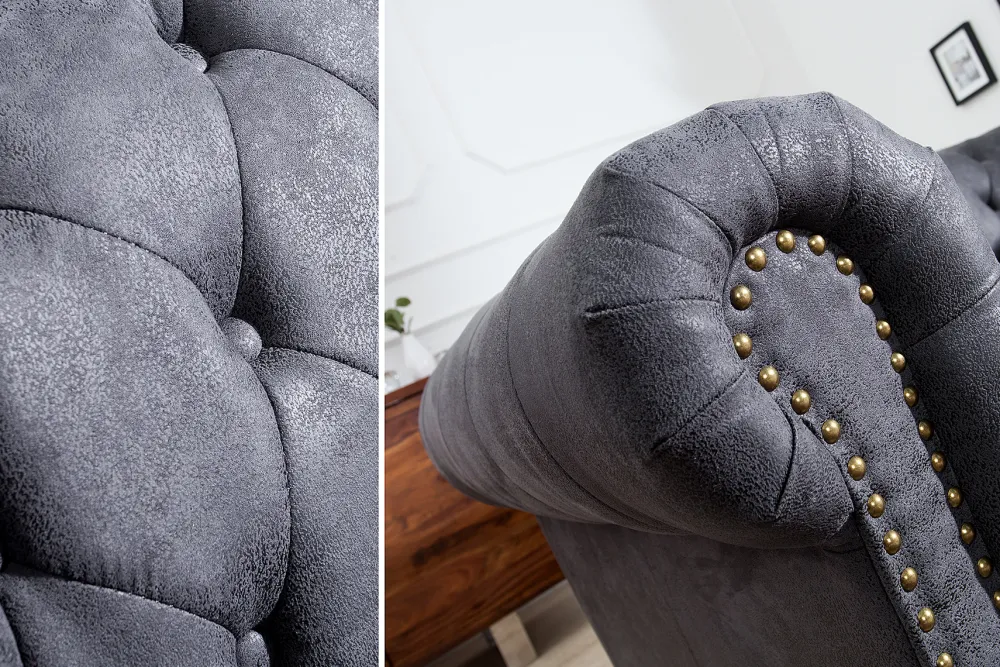Riess-Ambiente 3-Sitzer Sofa > Design 3er Sofa CHESTERFIELD 200cm antik grau Federkern 3-Sitzer Loungesofa