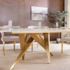 Riess-Ambiente Goldene Möbel|Esstische > Design Esstisch ART LIVING 200cm weiß Marmor Keramik Metall brushed champagner gold
