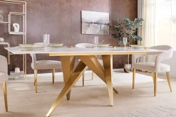 Riess-Ambiente Goldene Möbel|Esstische > Design Esstisch ART LIVING 200cm weiß Marmor Keramik Metall brushed champagner gold