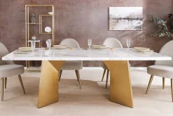 Riess-Ambiente Goldene Möbel|Esstische > Design Esstisch EXTRAVAGANCIA 200cm weiß Marmor Metall brushed champagner gold