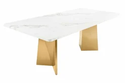 Riess-Ambiente Goldene Möbel|Esstische > Design Esstisch EXTRAVAGANCIA 200cm weiß Marmor Metall brushed champagner gold