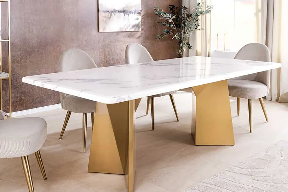 Riess-Ambiente Goldene Möbel|Esstische > Design Esstisch EXTRAVAGANCIA 200cm weiß Marmor Metall brushed champagner gold