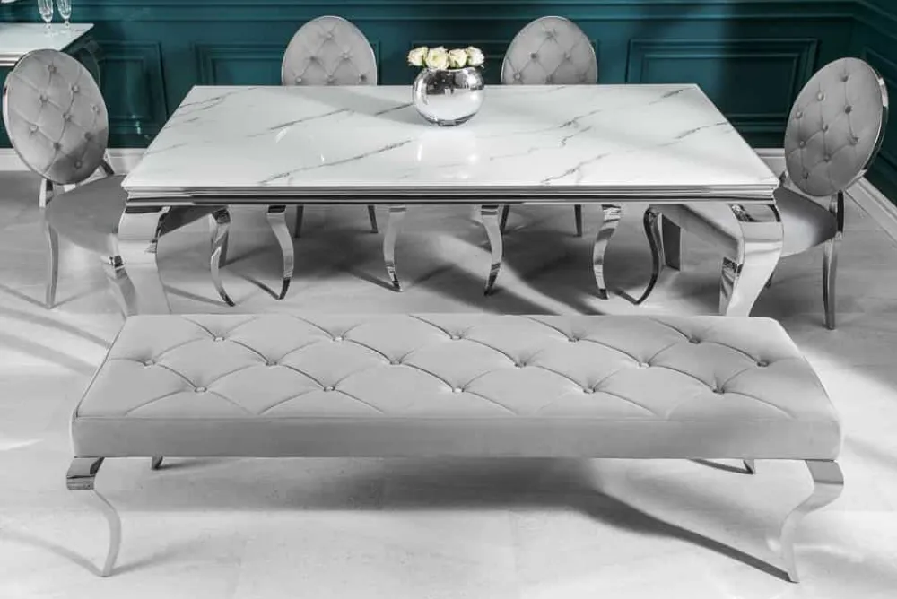 Riess-Ambiente Esstische > Design Esstisch MODERN BAROCK 180cm weiß chrom Glasplatte Marmor Edelstahlbeine