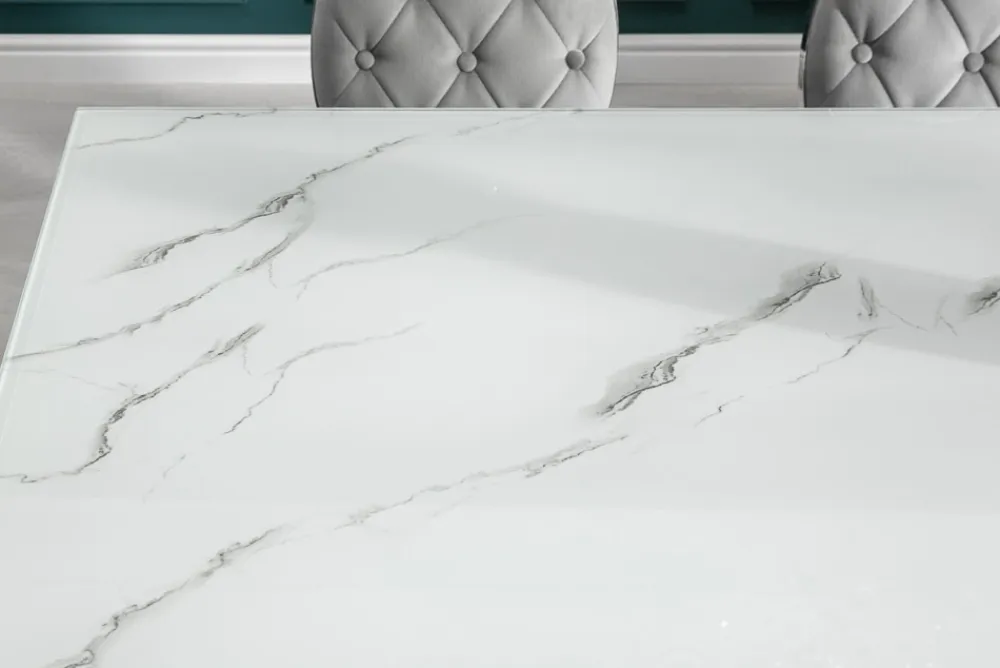 Riess-Ambiente Esstische > Design Esstisch MODERN BAROCK 180cm weiß chrom Glasplatte Marmor Edelstahlbeine