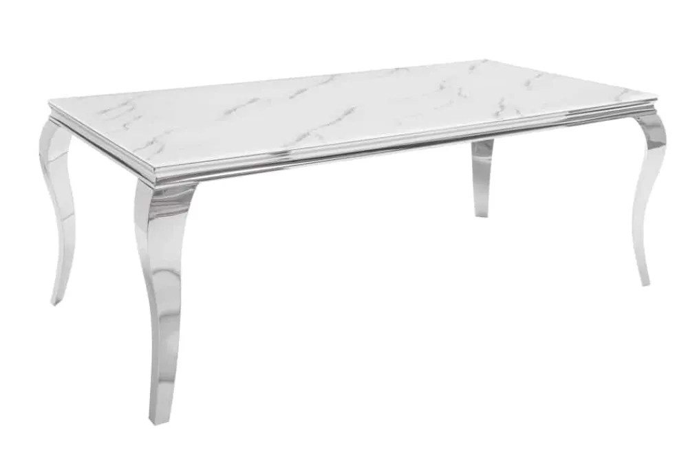 Riess-Ambiente Esstische > Design Esstisch MODERN BAROCK 180cm weiß chrom Glasplatte Marmor Edelstahlbeine