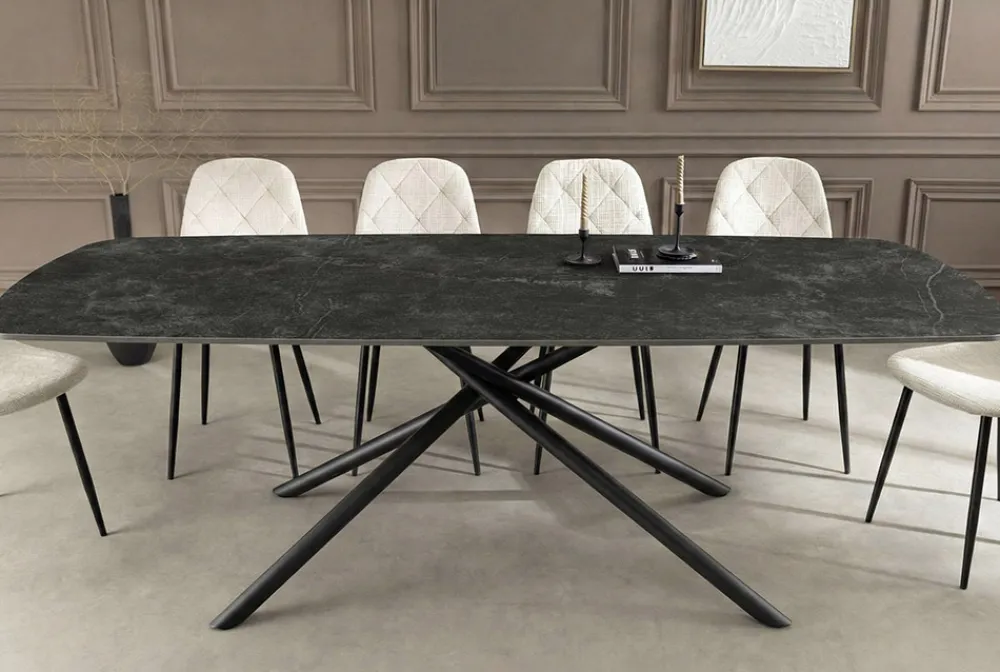 Riess-Ambiente Esstische > Design Esstisch OSAKA 160cm anthrazit Keramik schwarz Sterngestell Metall