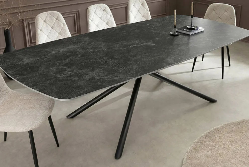 Riess-Ambiente Esstische > Design Esstisch OSAKA 200cm anthrazit Keramik schwarz Sterngestell Metall