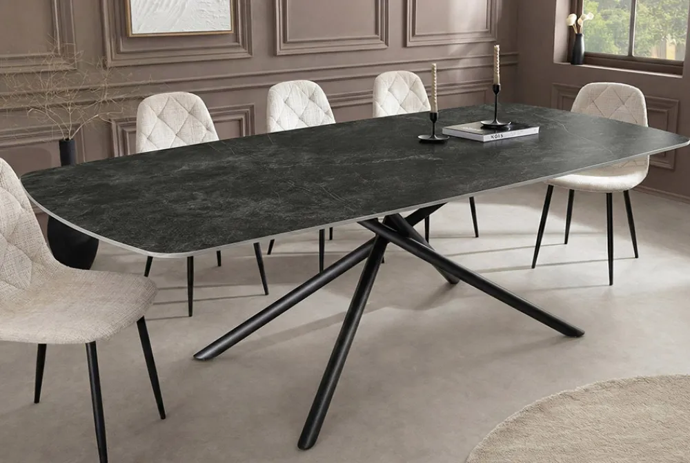 Riess-Ambiente Esstische > Design Esstisch OSAKA 200cm anthrazit Keramik schwarz Sterngestell Metall