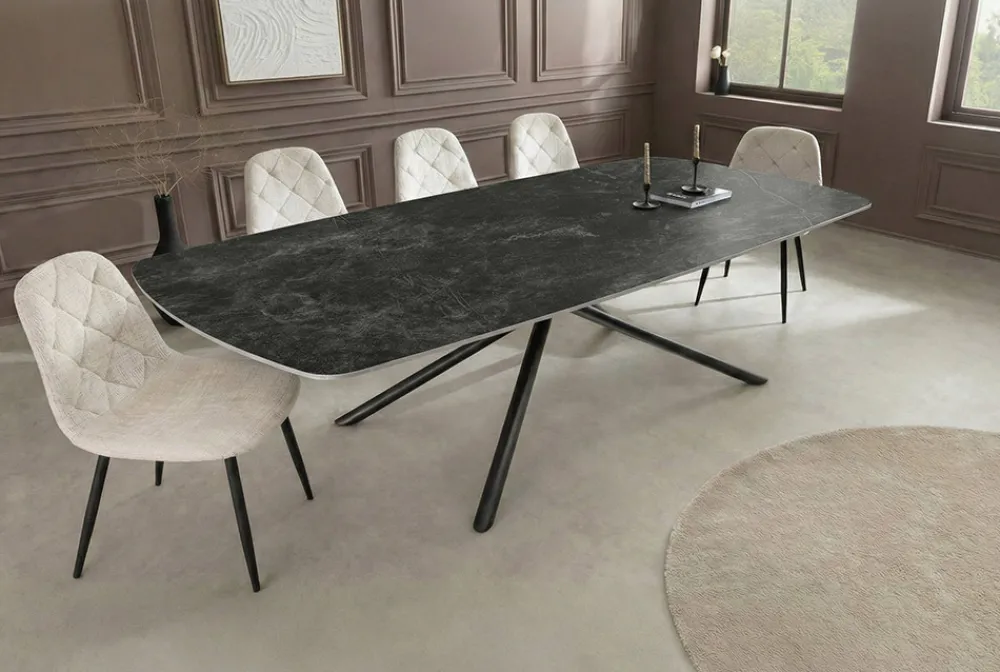 Riess-Ambiente Esstische > Design Esstisch OSAKA 200cm anthrazit Keramik schwarz Sterngestell Metall