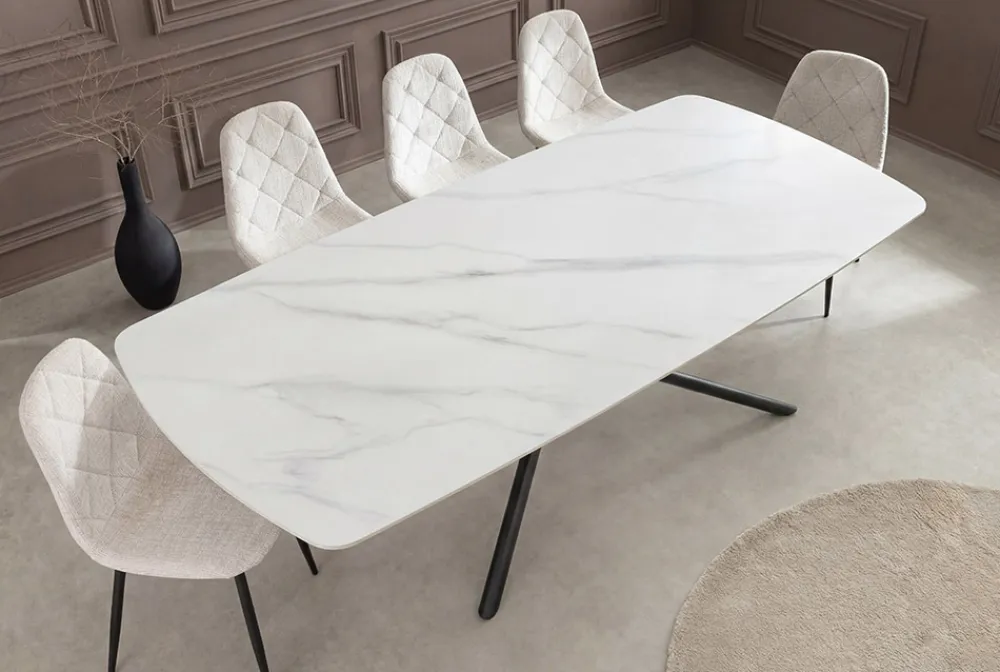 Riess-Ambiente Esstische > Design Esstisch OSAKA 160cm weiß Keramik schwarz Sterngestell Metall