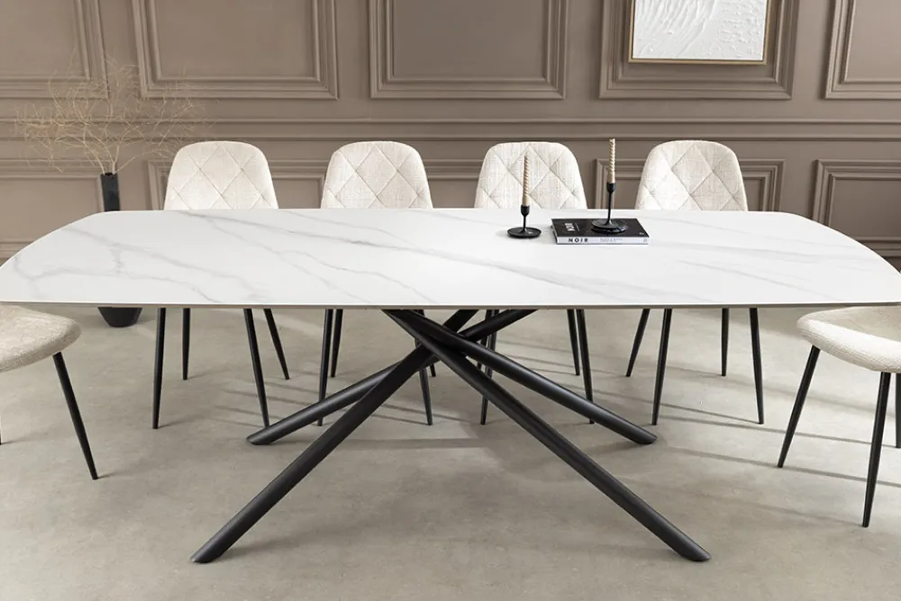 Riess-Ambiente Esstische > Design Esstisch OSAKA 160cm weiß Keramik schwarz Sterngestell Metall