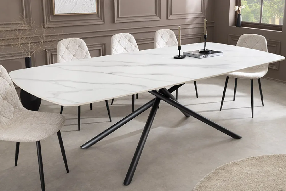 Riess-Ambiente Esstische > Design Esstisch OSAKA 160cm weiß Keramik schwarz Sterngestell Metall