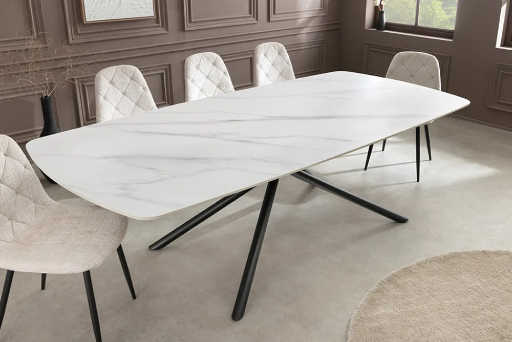Riess-Ambiente Esstische > Design Esstisch OSAKA 160cm weiß Keramik schwarz Sterngestell Metall