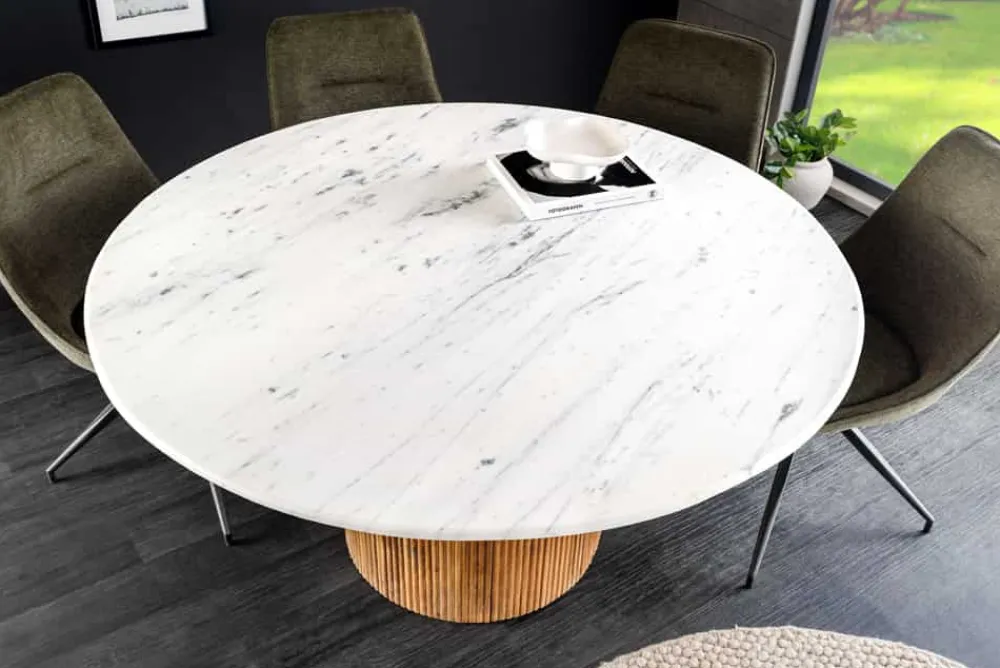 Riess-Ambiente Skandinavisch|Esstische > Design Esstisch TRES CHIC 140cm weiß Marmorplatte rund braun Mangoholz