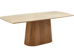 Riess-Ambiente Esstische > Design Esstisch UNIQUE 200cm natur braun Travertin Keramik Eichenholz Säulenfuß