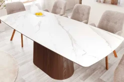 Riess-Ambiente Esstische > Design Esstisch UNIQUE 200cm weiß Walnuss Keramik Marmor Säulenfuß
