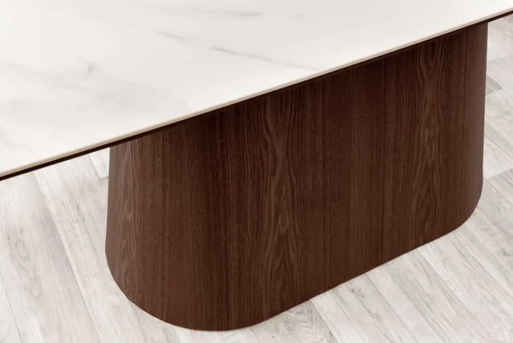 Riess-Ambiente Esstische > Design Esstisch UNIQUE 200cm weiß Walnuss Keramik Marmor Säulenfuß